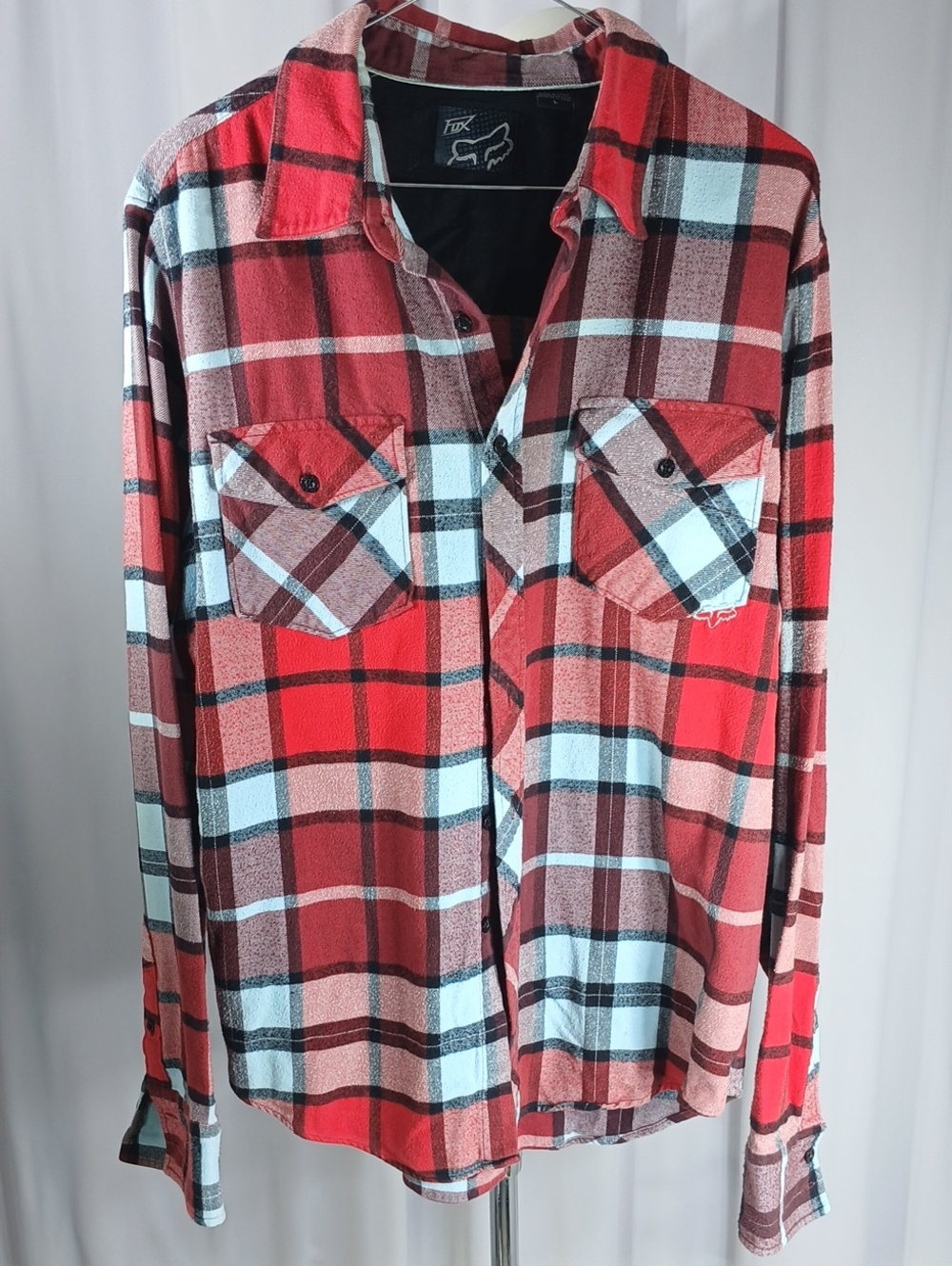 Fox Red and Blue Plaid Men's Button-Down cotton Shirt